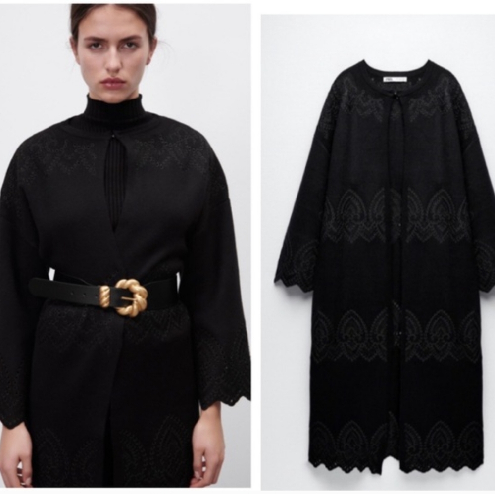 ZARA Limited Edition Eyelet Detail Heavy Knit Coat - Picture 4 of 16